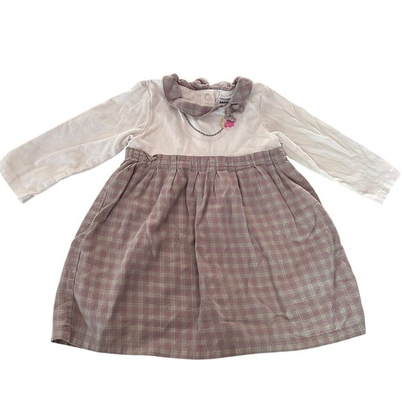 Vtg Mexx Baby Dress Long Sleeve | Peter Pan Collar | Plaid Skirt | 6-9M Mauve - Picture 1 of 7